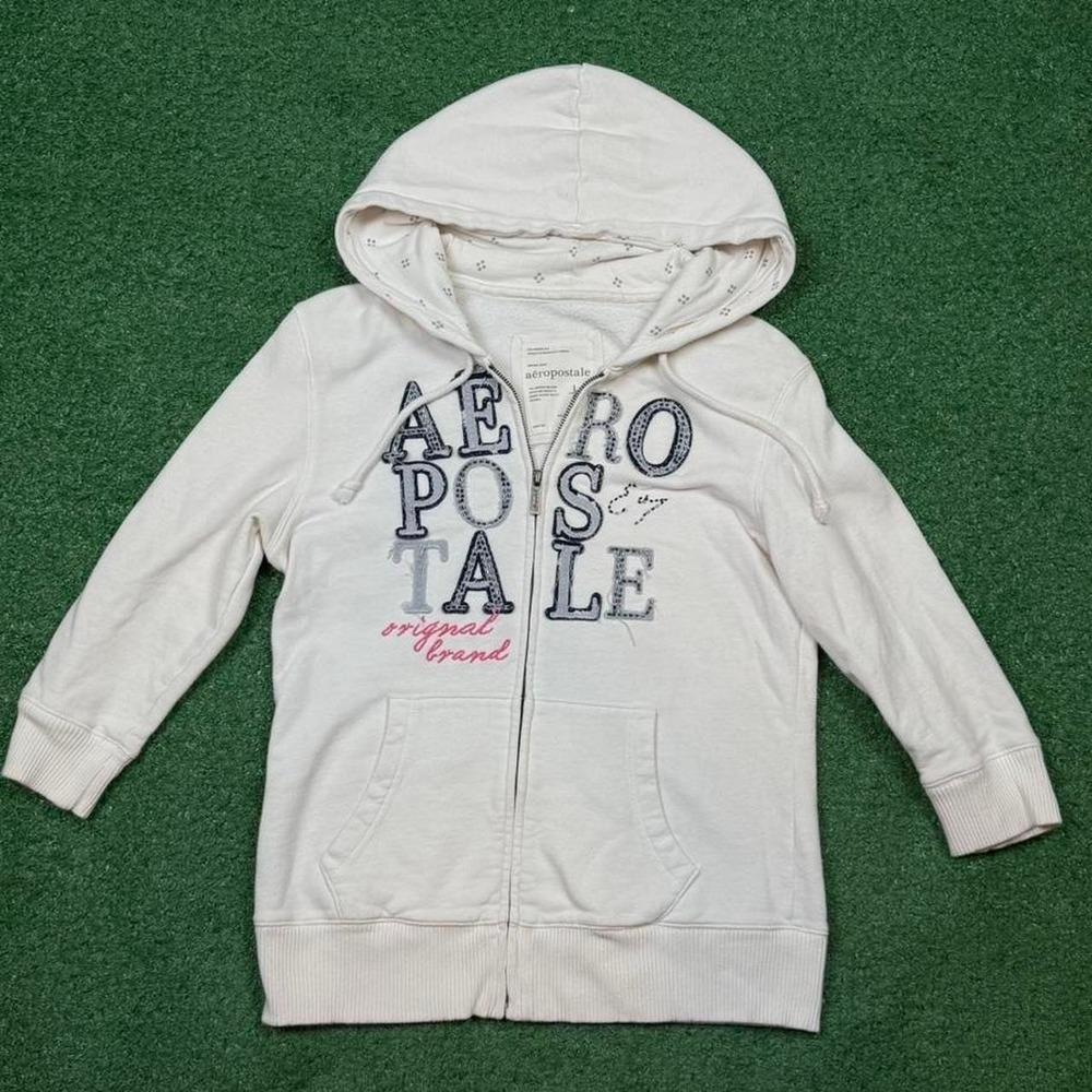 Aeropostale white zip up hoodie with beaded details Size Large